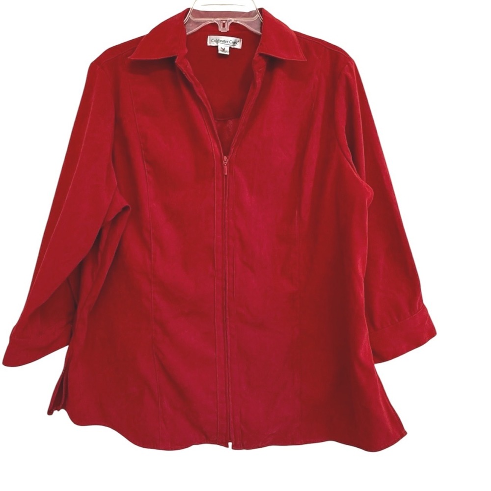 Coldwater Creek Red Zip Front Shirt Faux Suede 3/4 Sleeve Top Plus Size 1X